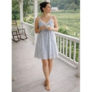 Laura Ashley Floral Lace Trim Slip Dress Cottagecore Prairie Babydoll Blue M